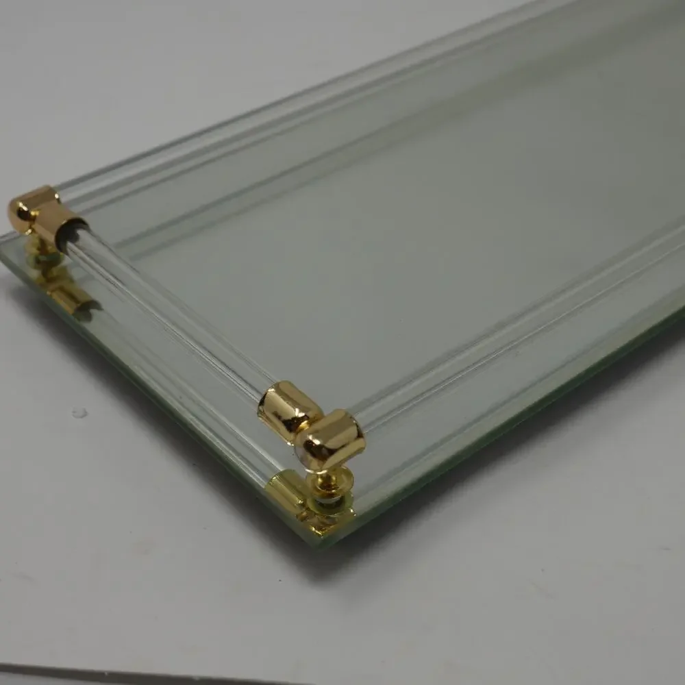 Vintage New Glass Brass Acrylic Vanity Tray 6x16